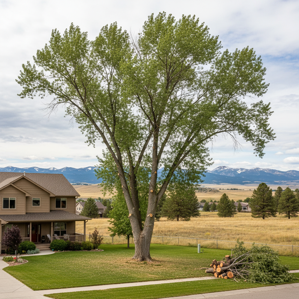 Completed tree trimming work at a residential property in Laurel, MT