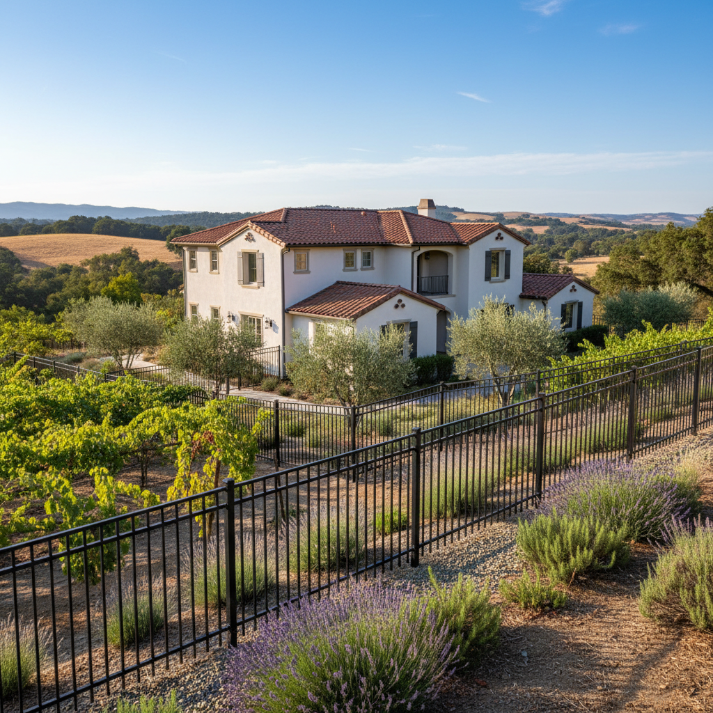 Completed aluminum fence installation work at a residential property in Napa, CA
