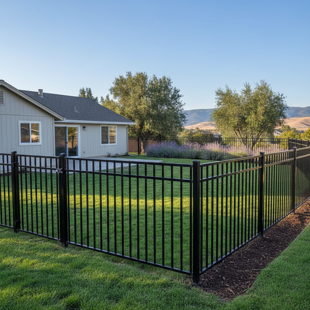 Completed aluminum fence installation work at a residential property in Vallejo, CA