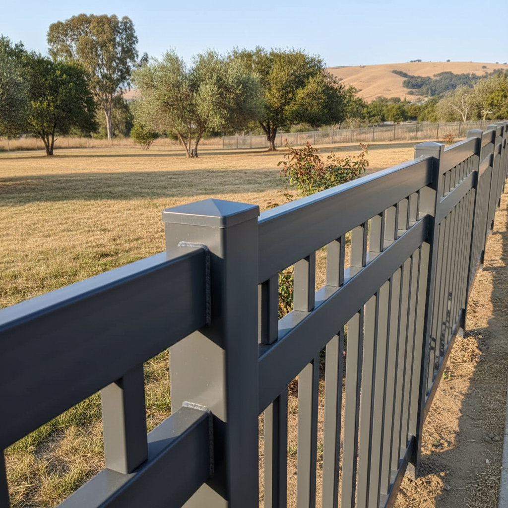Completed aluminum fence installation work at a residential property in Benicia, CA