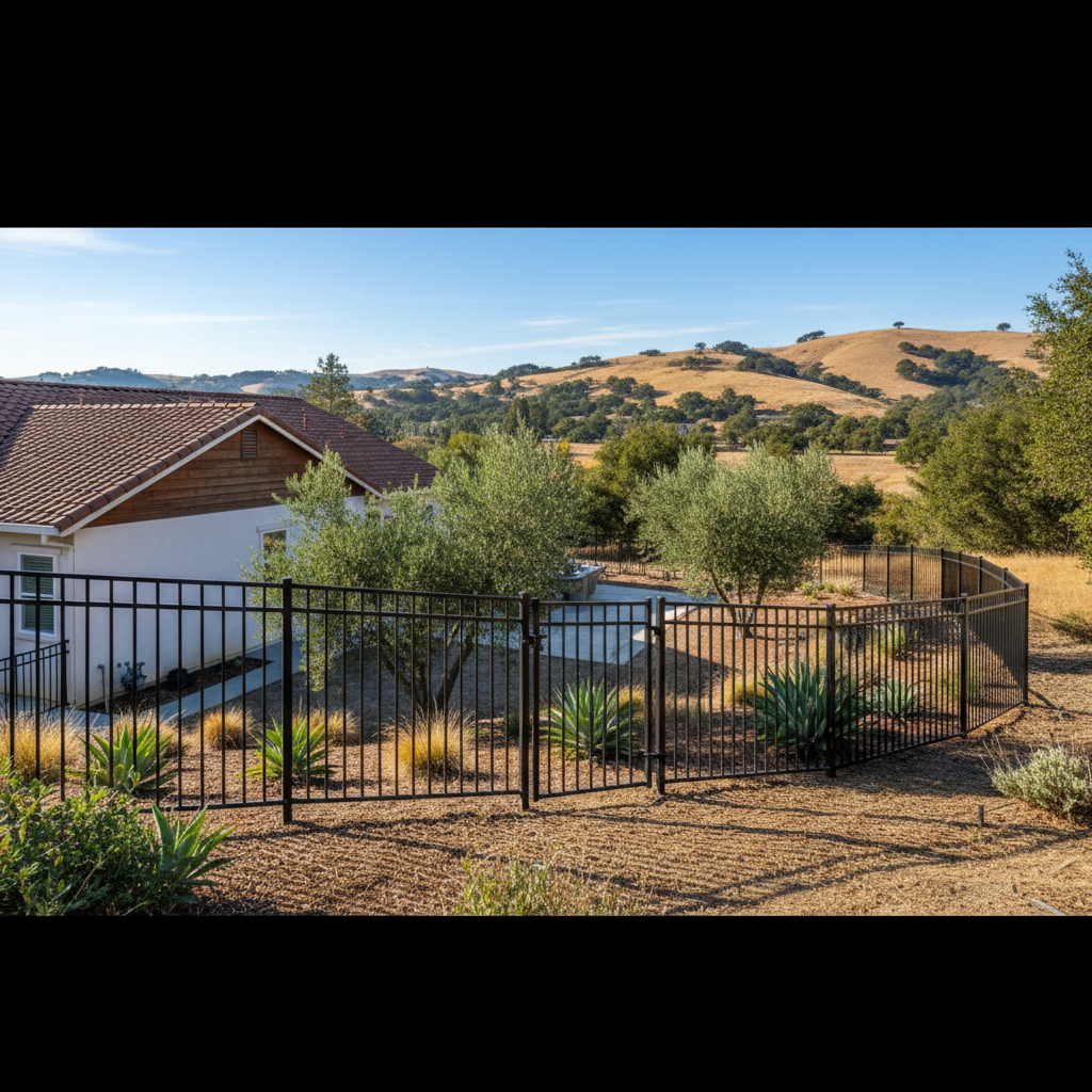 Completed aluminum fence installation work at a residential property in Vallejo, CA