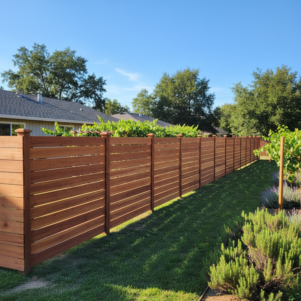 Completed privacy fence installation work at a residential property in Napa, CA