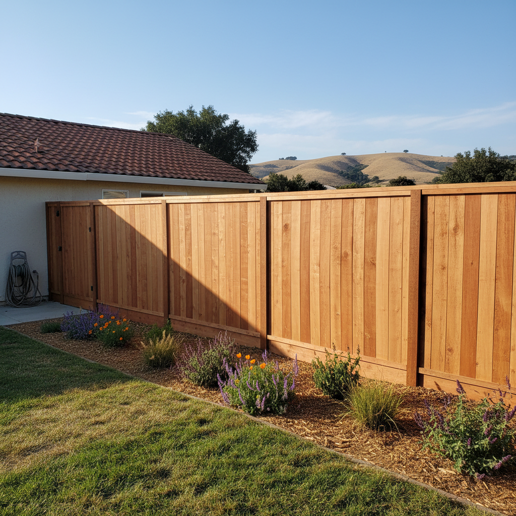 Completed privacy fence installation work at a residential property in Benicia, CA