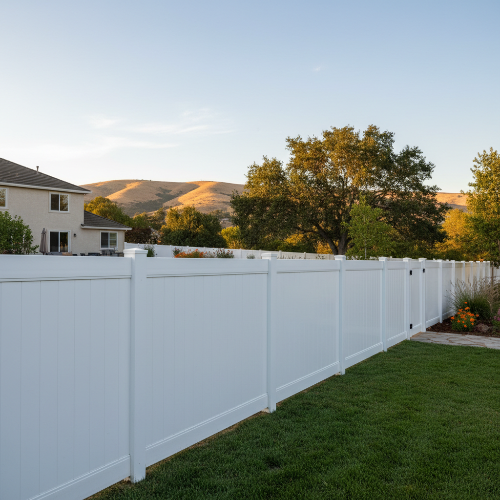 Completed vinyl fence installation work at a residential property in Benicia, CA