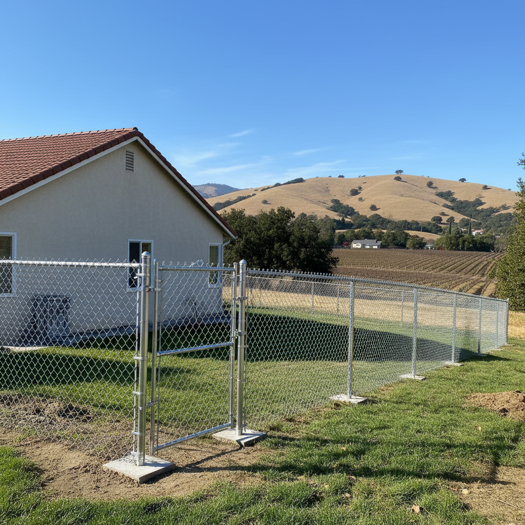 Completed chain link fence installation work at a residential property in Napa, CA