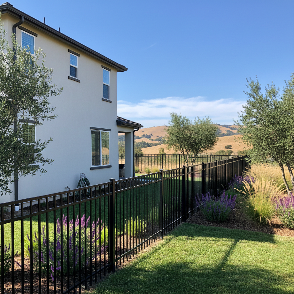 Completed aluminum fence installation work at a residential property in Benicia, CA