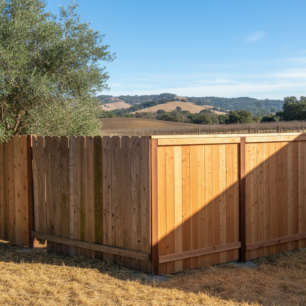Completed privacy fence installation work at a residential property in Napa, CA