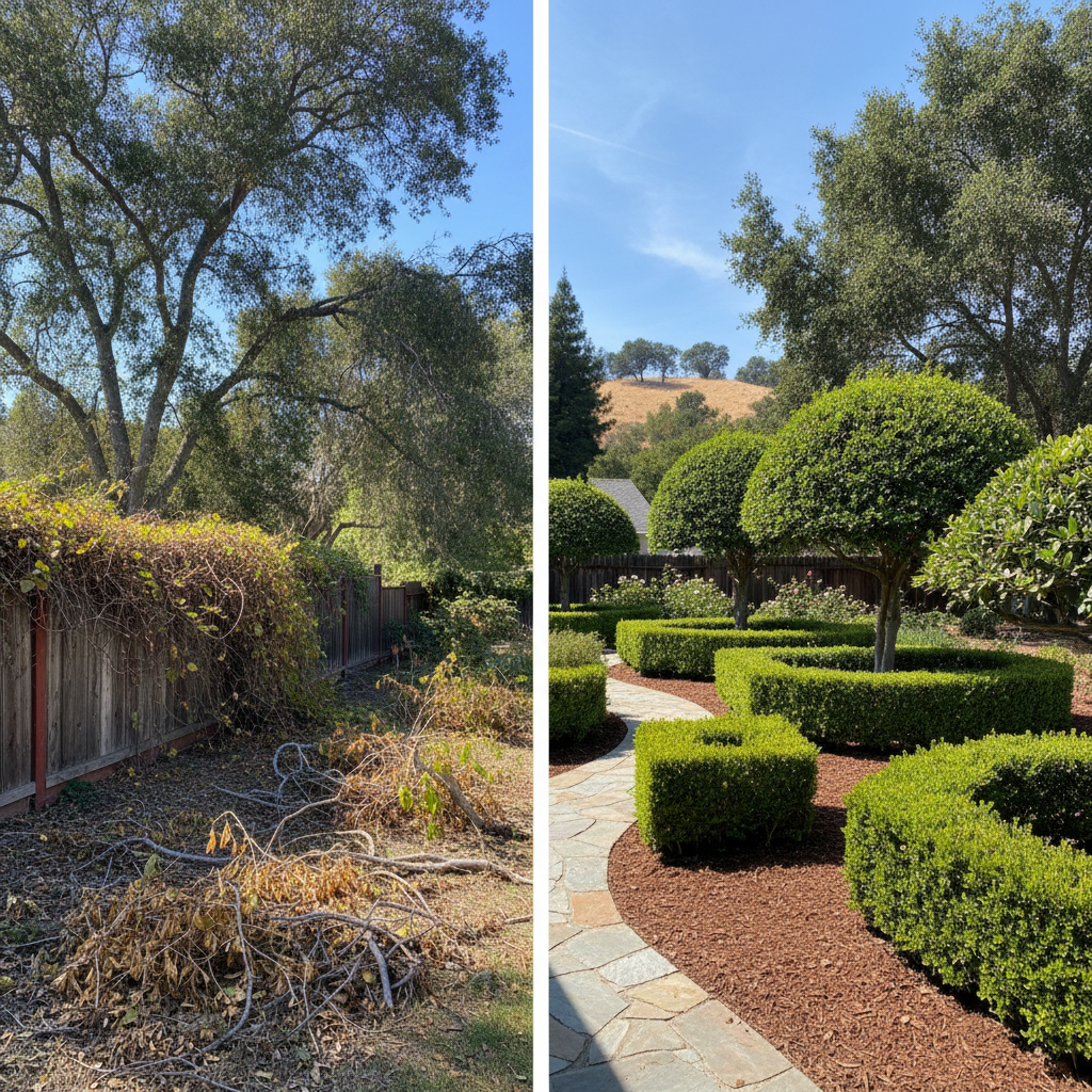 Completed shrub & bush trimming work at a residential property in Menlo Park, CA