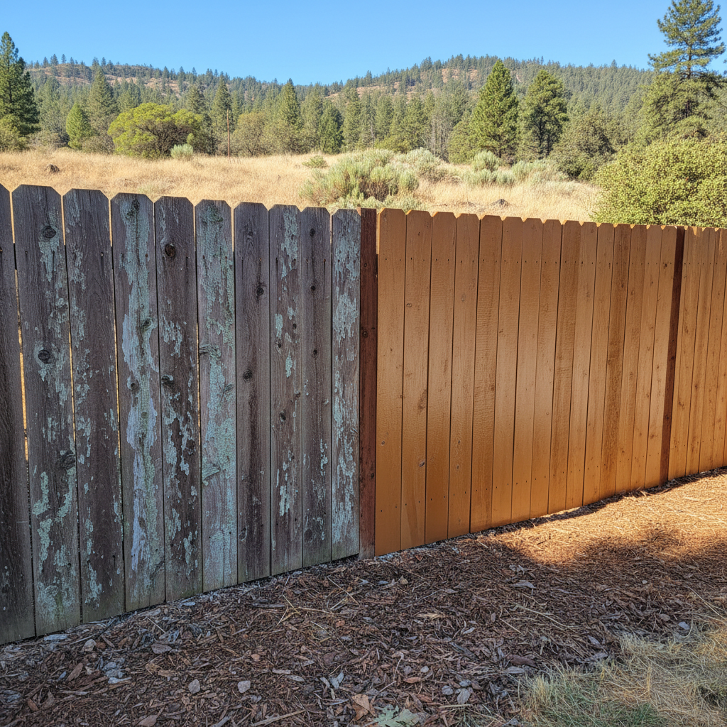 Completed fence painting work at a residential property in Auburn, CA
