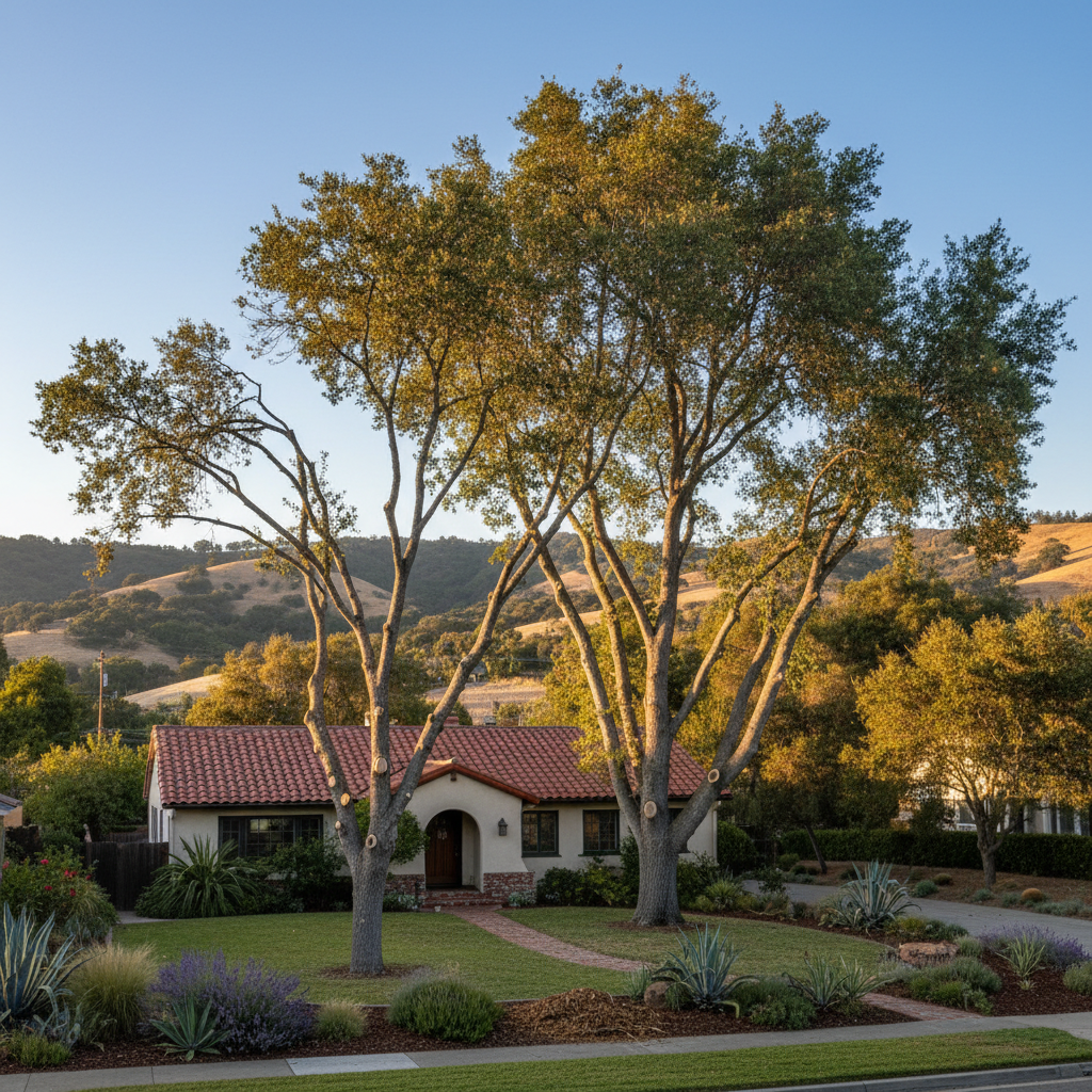Completed tree trimming work at a residential property in Menlo Park, CA