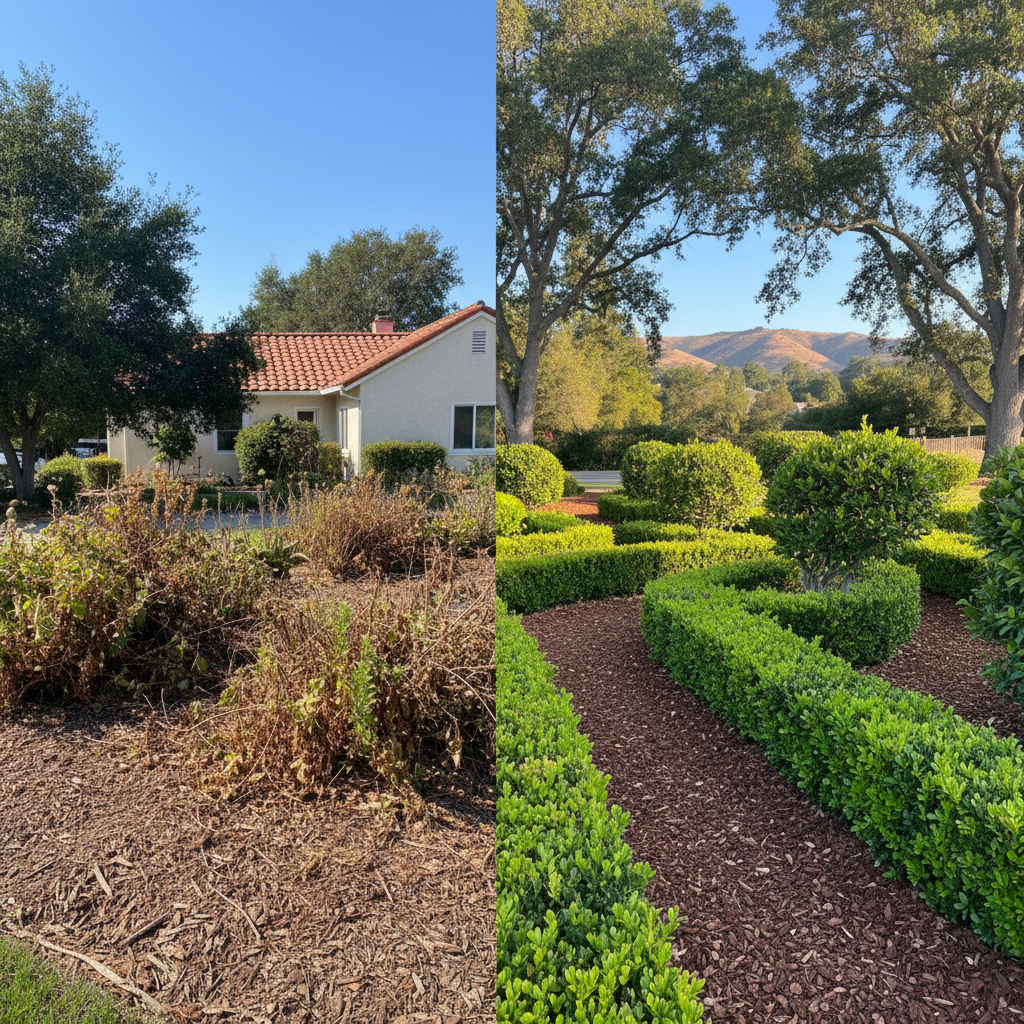 Completed shrub & bush trimming work at a residential property in Menlo Park, CA