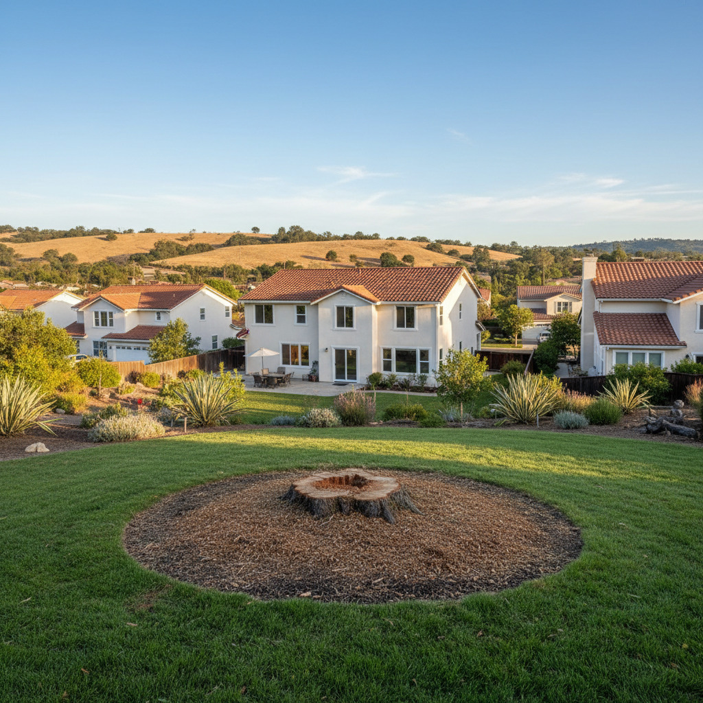 Completed tree removal work at a residential property in Milpitas, CA
