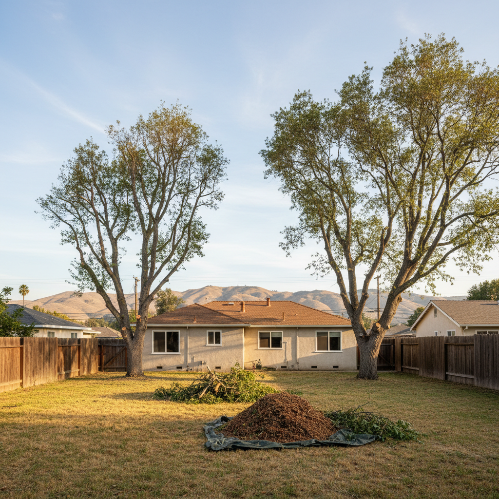 Completed tree trimming work at a residential property in San Lorenzo, CA