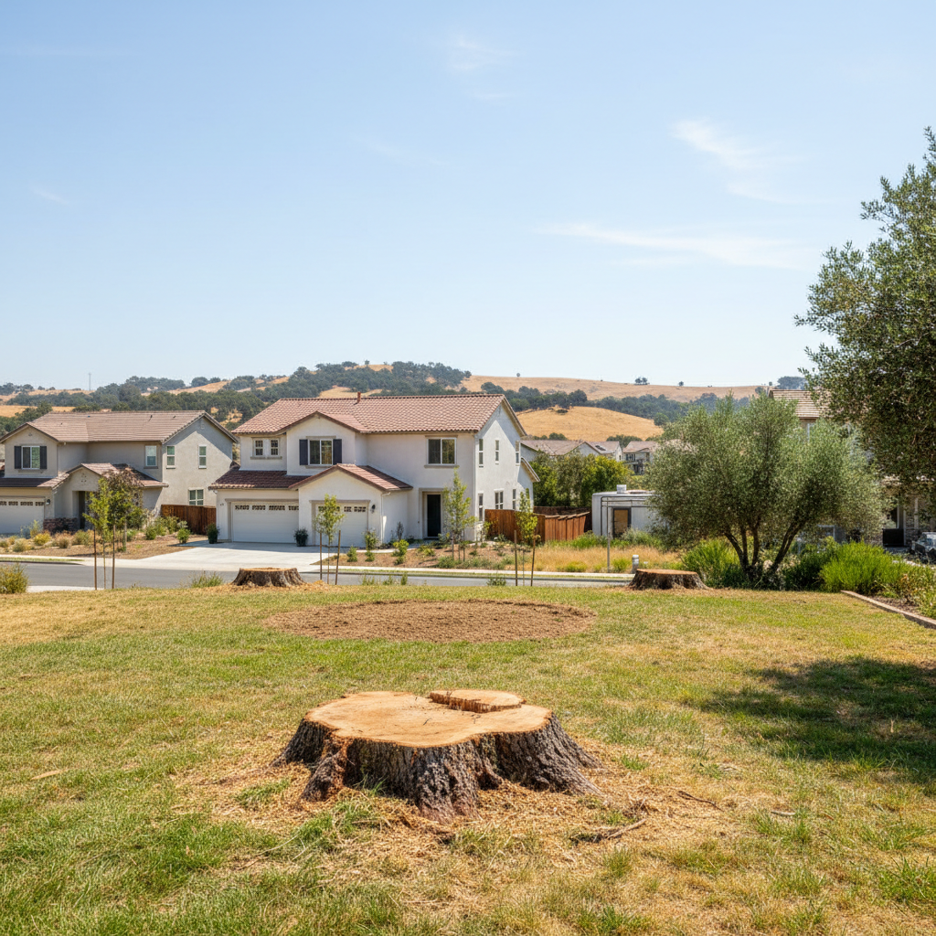 Completed tree removal work at a residential property in Milpitas, CA