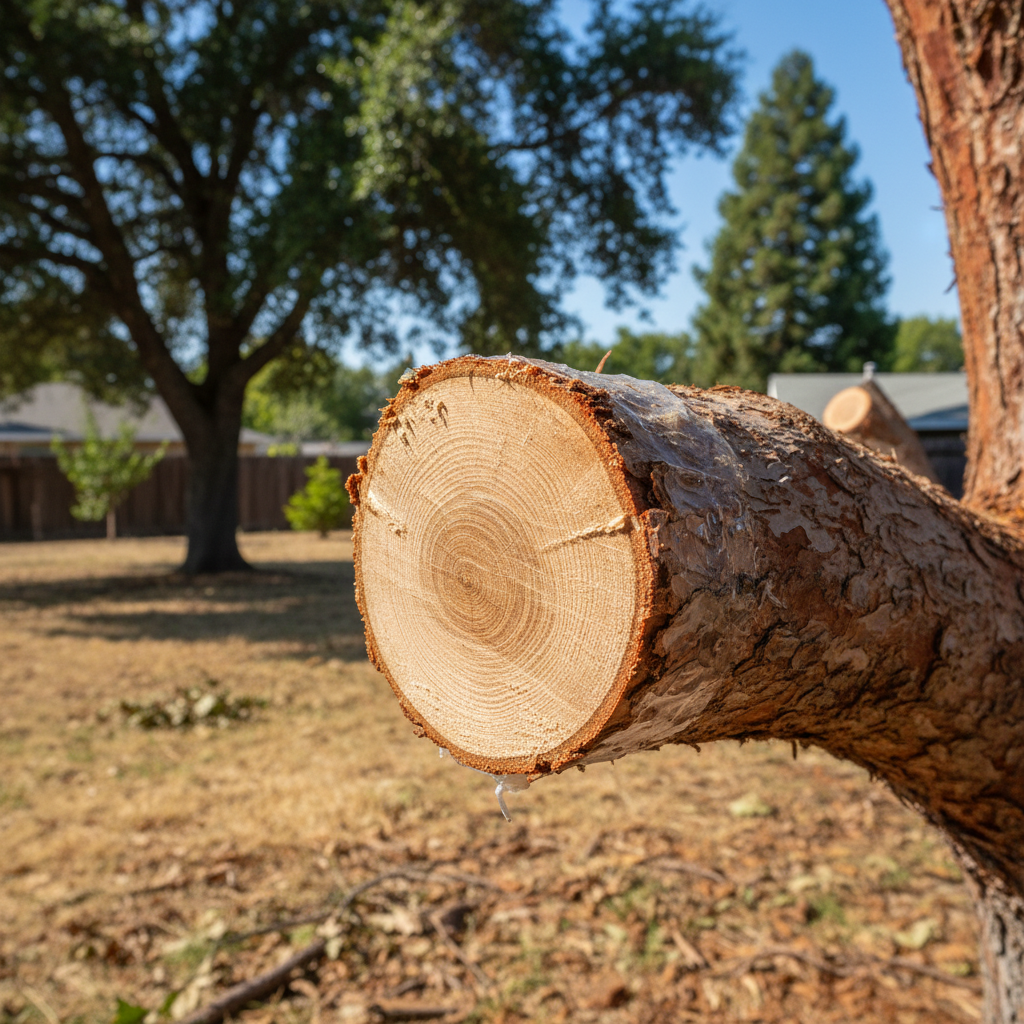 Completed tree pruning work at a residential property in San Leandro, CA