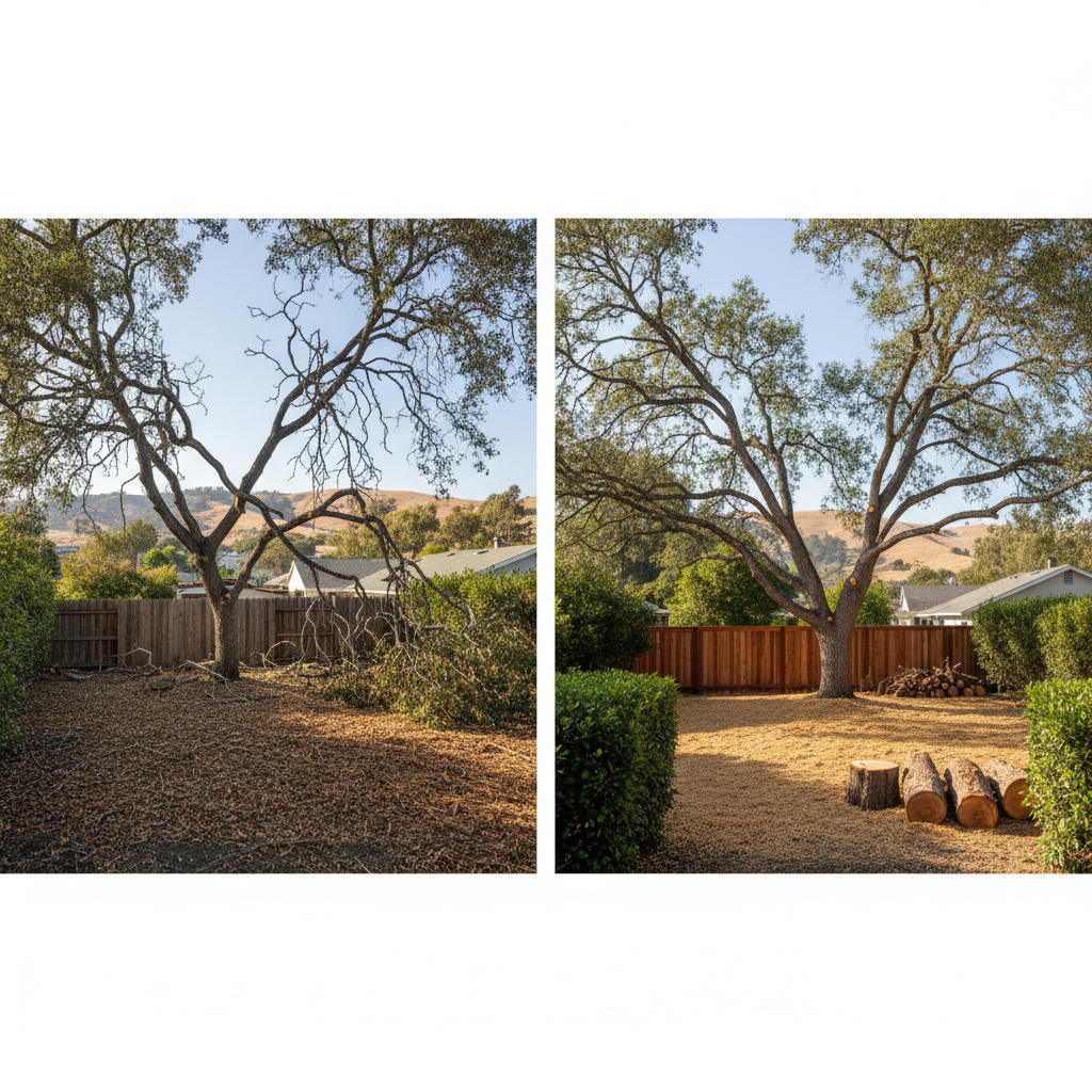 Completed tree pruning work at a residential property in Oakland, CA