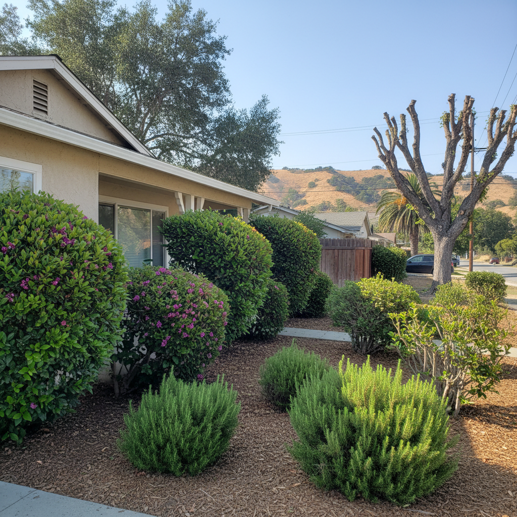 Completed shrub & bush trimming work at a residential property in Hayward, CA