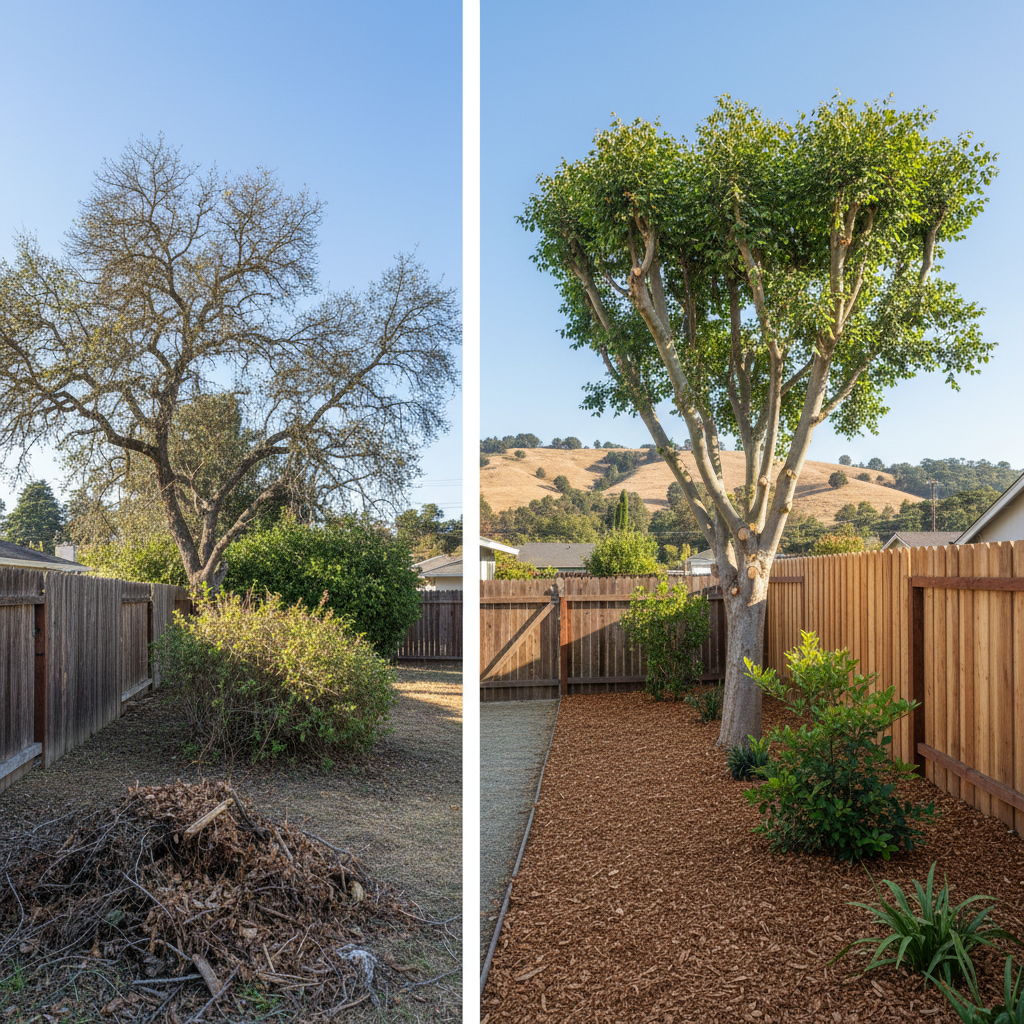 Completed tree pruning work at a residential property in Oakland, CA