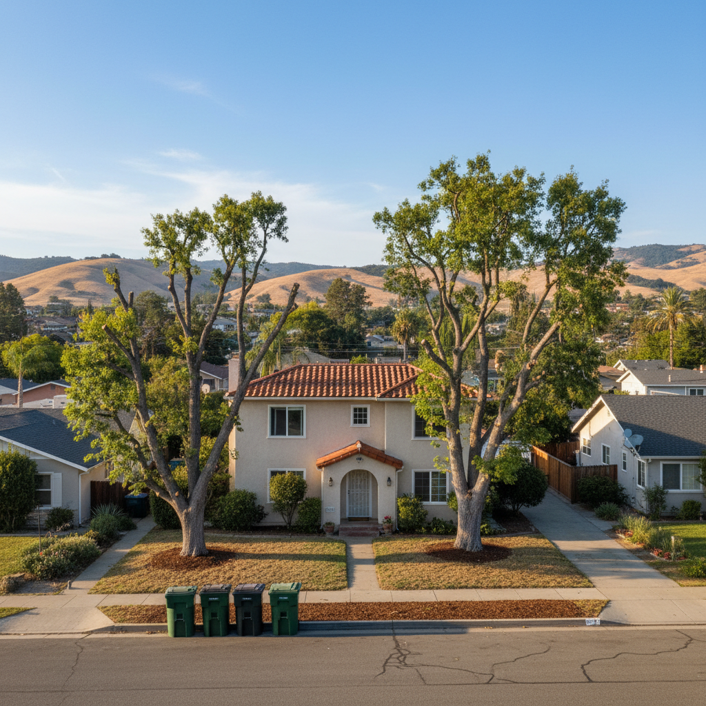 Completed tree trimming work at a residential property in San Leandro, CA