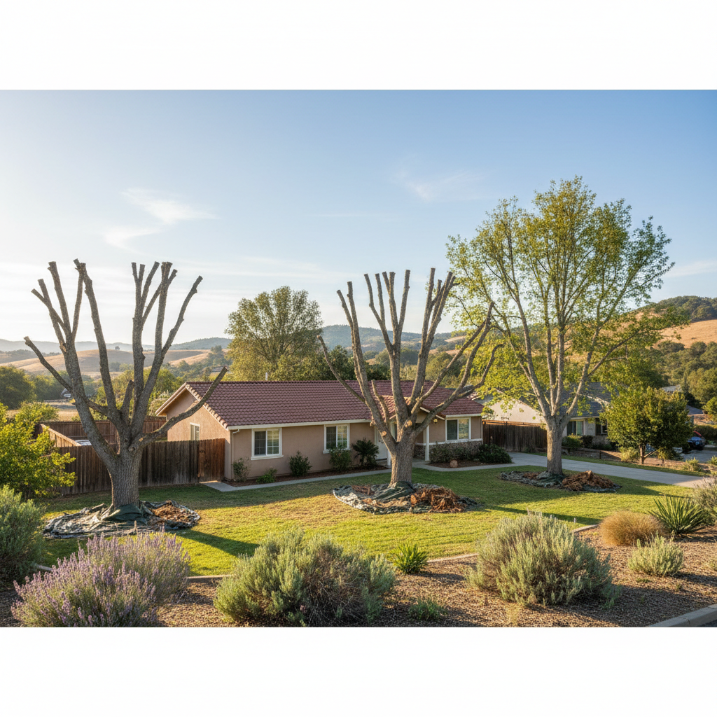 Completed tree trimming work at a residential property in Milpitas, CA