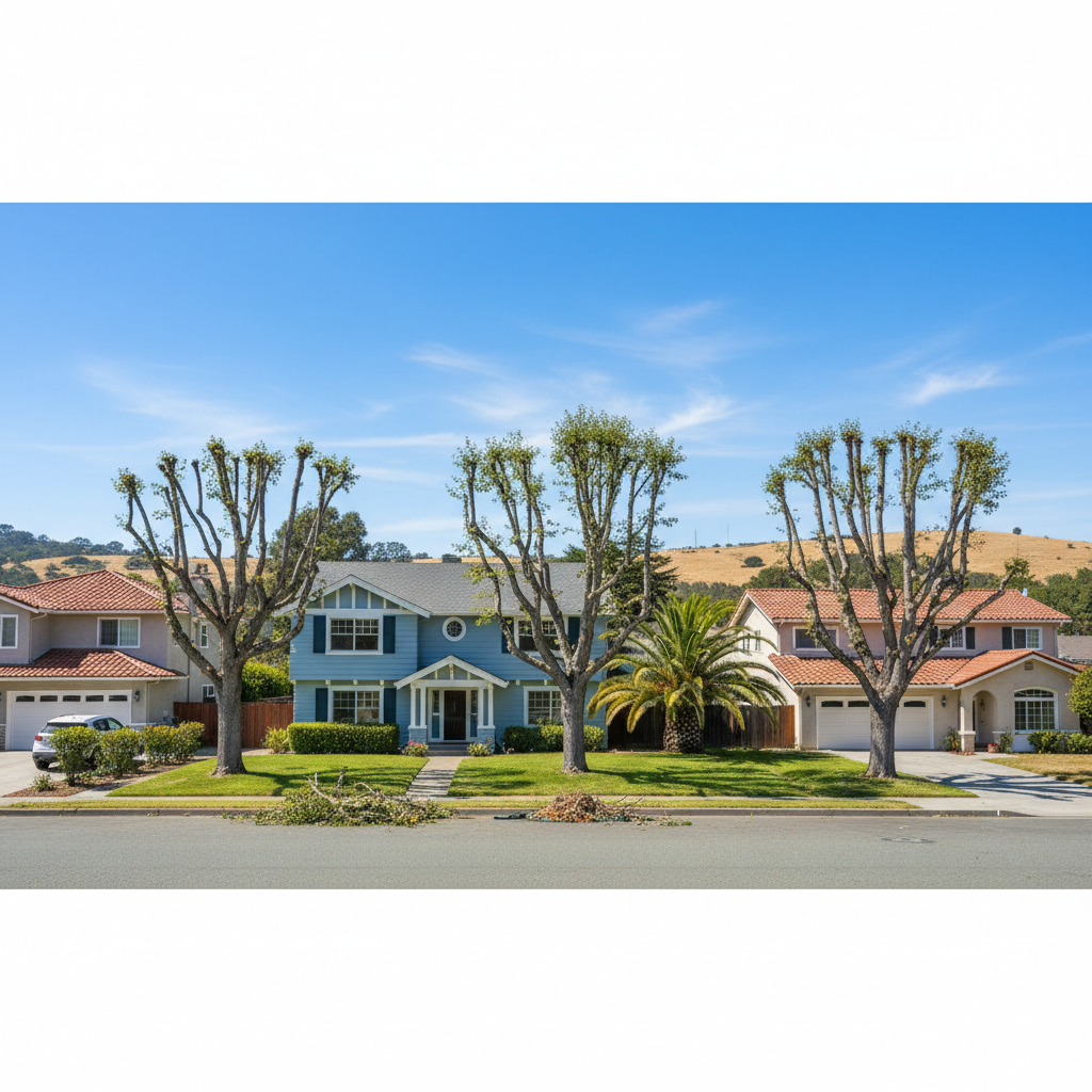 Completed tree trimming work at a residential property in San Leandro, CA