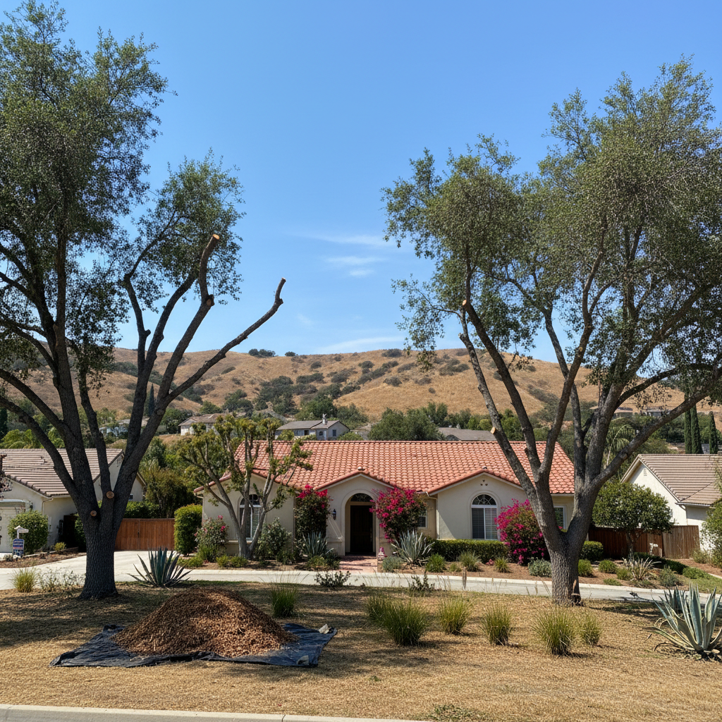 Completed tree trimming work at a residential property in Aliso Viejo, CA