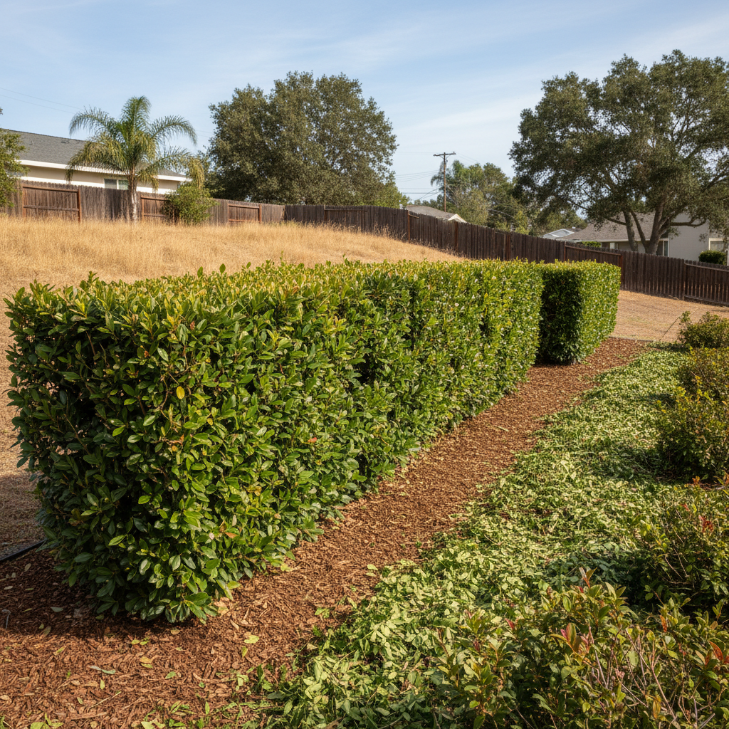 Completed shrub & bush trimming work at a residential property in Grover Beach, CA