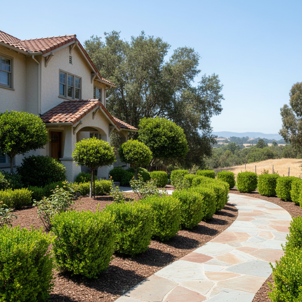 Completed shrub & bush trimming work at a residential property in San Leandro, CA