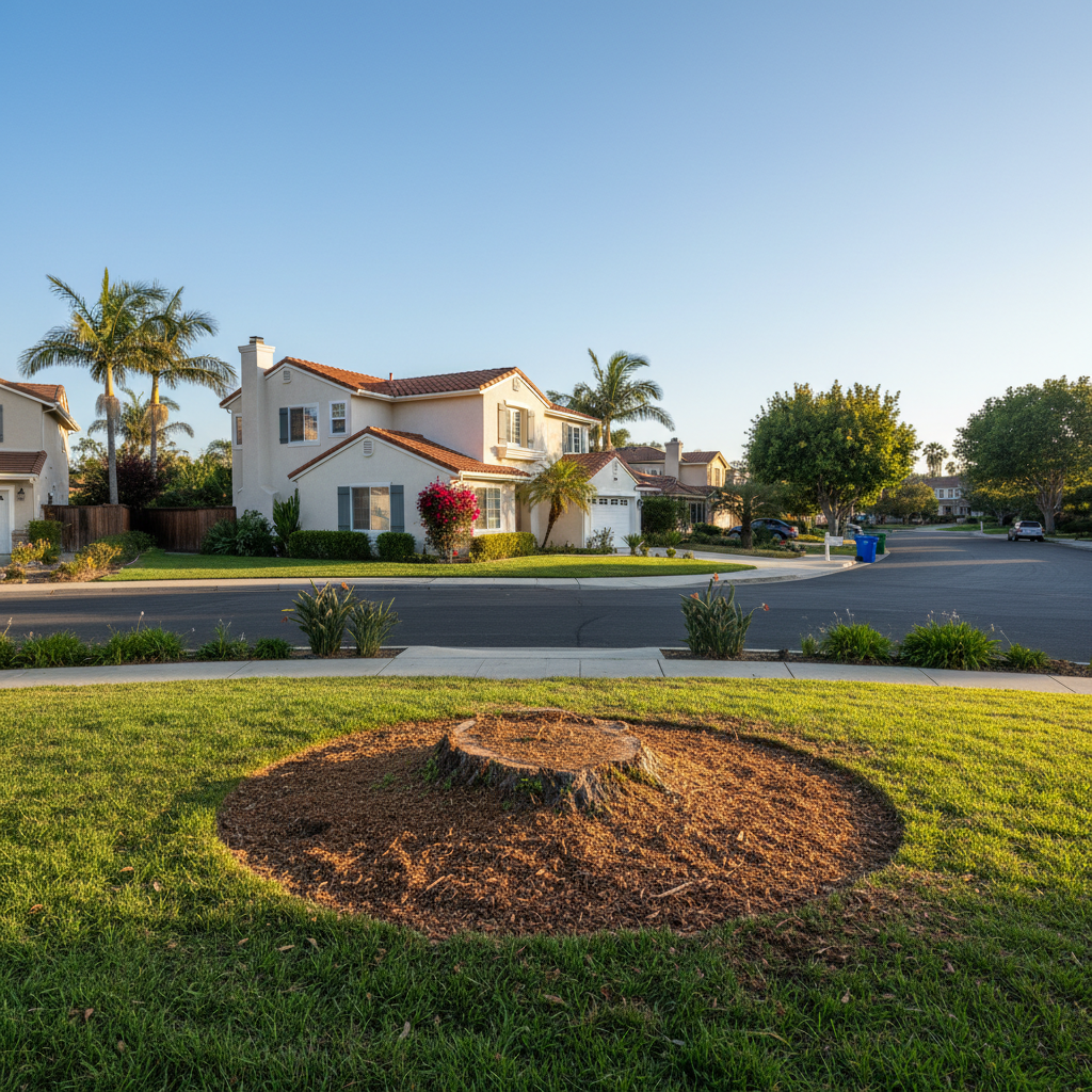 Completed stump grinding & removal work at a residential property in Newport Beach, CA