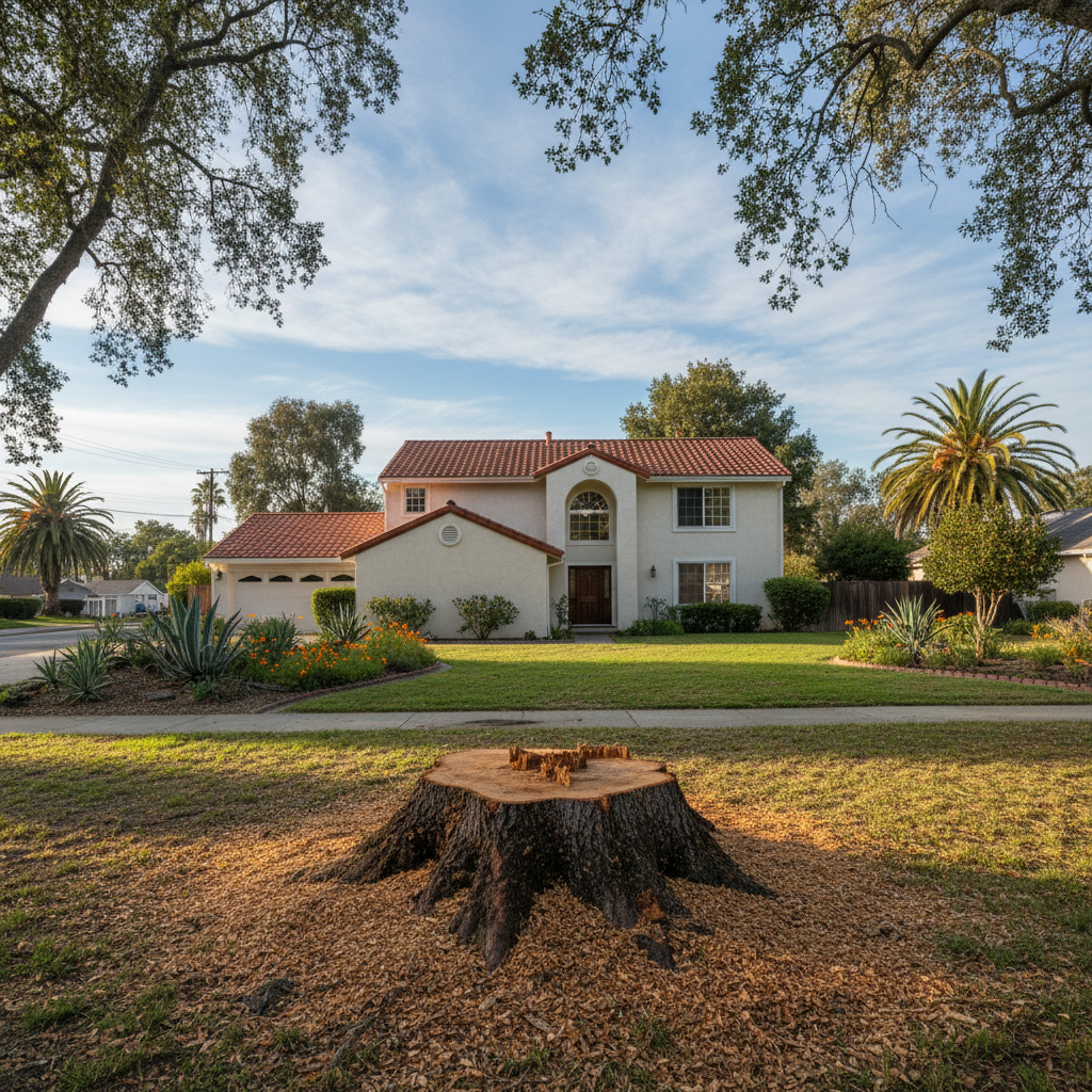Completed emergency tree removal work at a residential property in San Leandro, CA