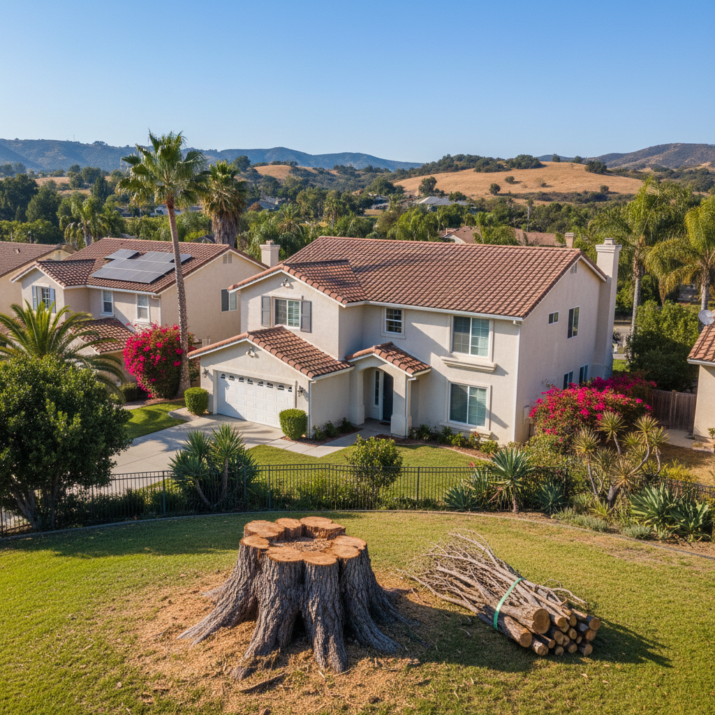 Completed emergency tree removal work at a residential property in Aliso Viejo, CA