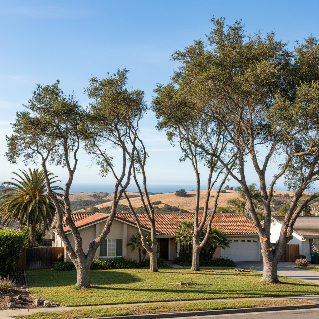 Completed tree pruning work at a residential property in Grover Beach, CA