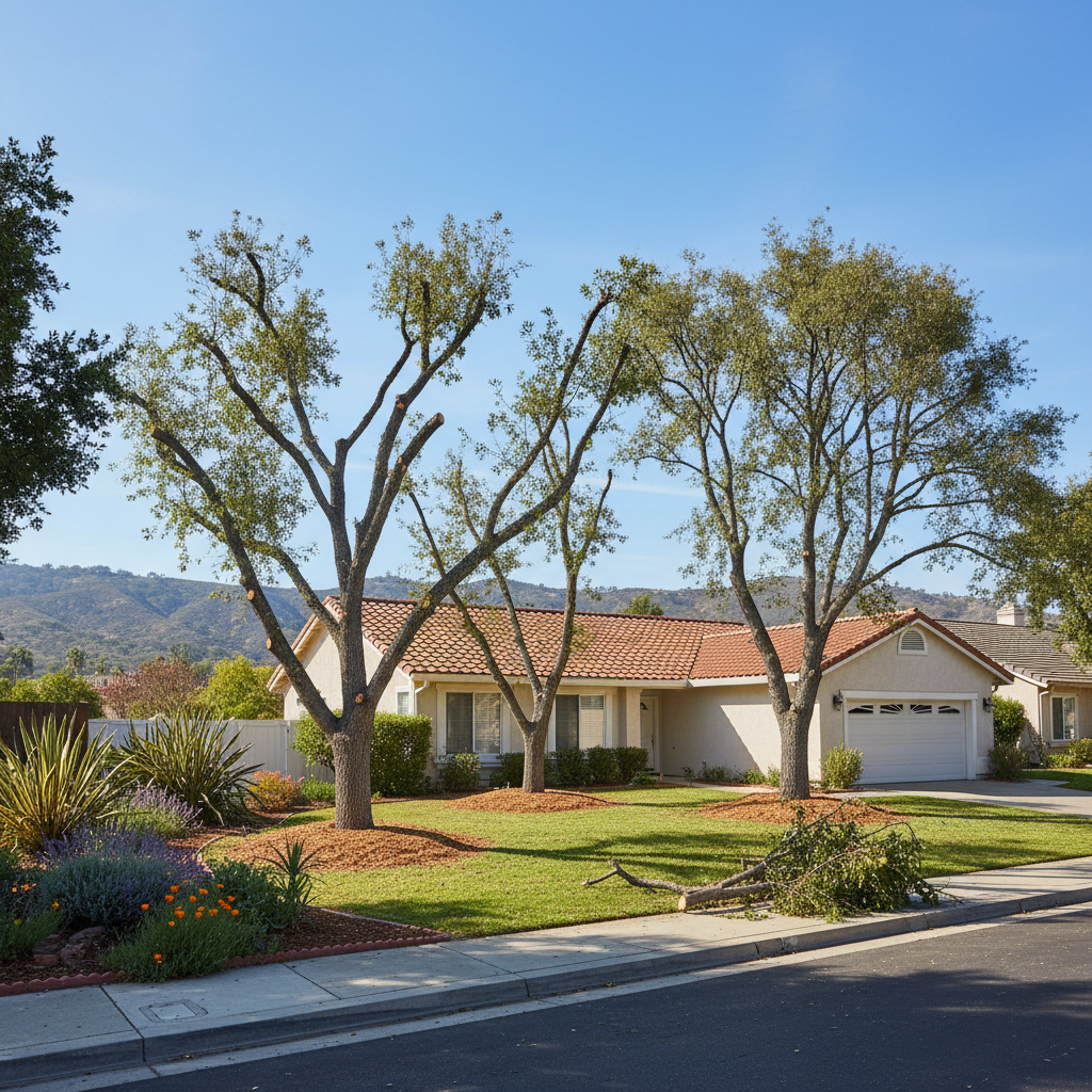 Completed tree pruning work at a residential property in Aliso Viejo, CA