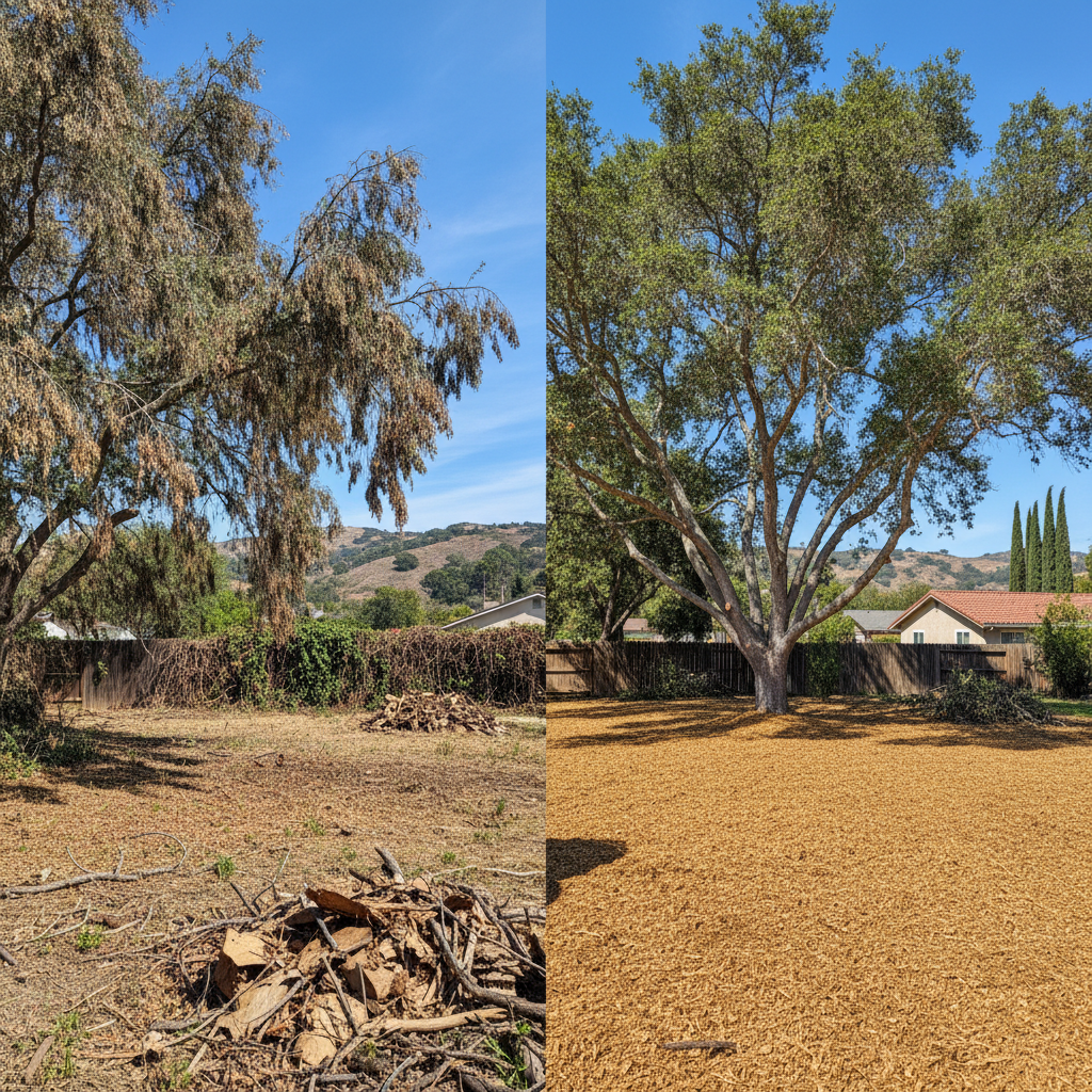 Completed tree trimming work at a residential property in Grover Beach, CA