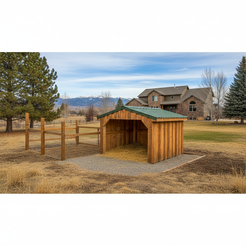 Completed livestock shelters work at a residential property in Fort Collins, CO