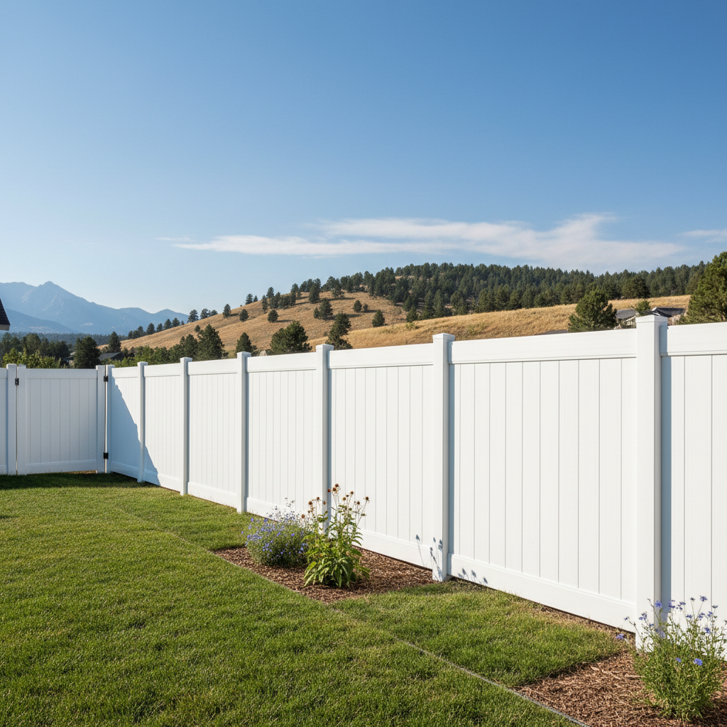 Completed vinyl fence installation work at a residential property in Boulder, CO