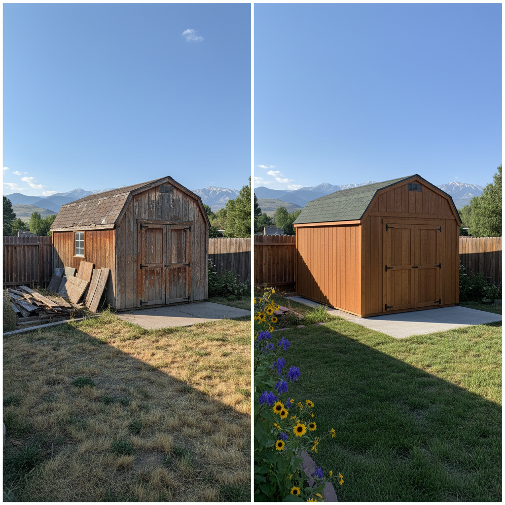 Completed shed delivery and installation work at a residential property in Fort Collins, CO