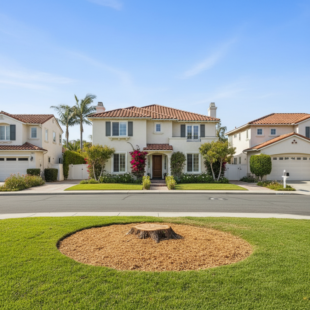 Completed stump grinding & removal work at a residential property in Newport Beach, CA