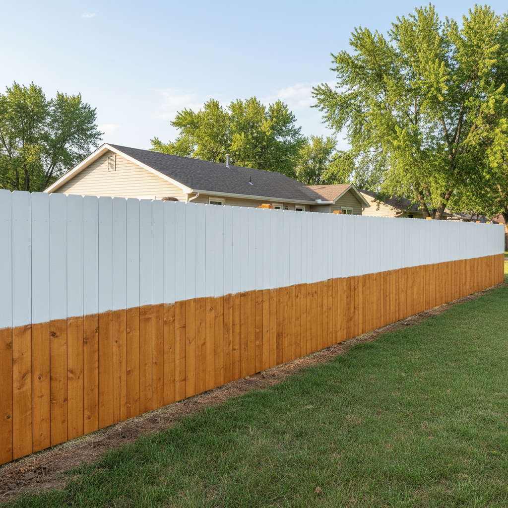 Completed fence staining and painting work at a residential property in Lincoln, NE