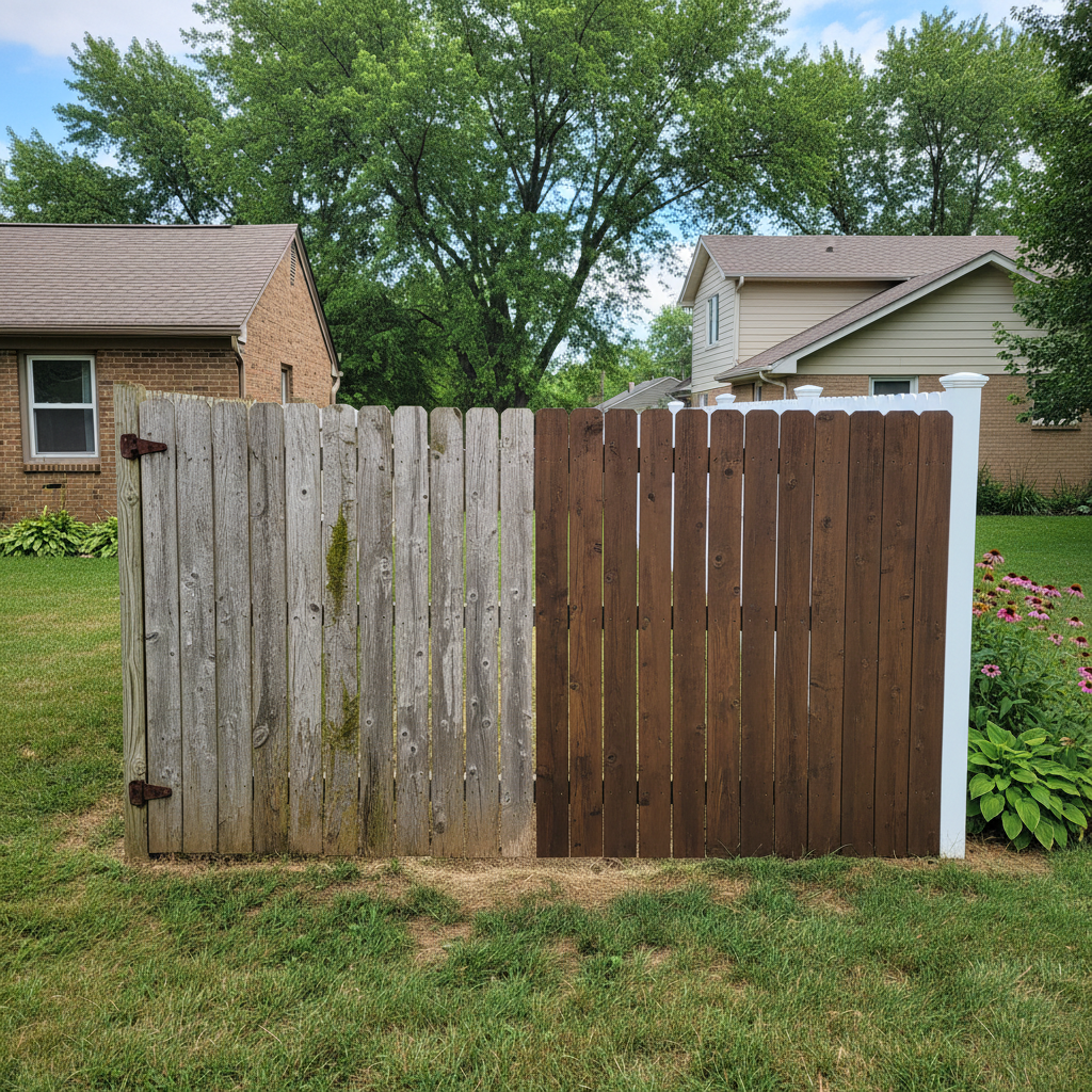 Completed fence staining and painting work at a residential property in Fremont, NE