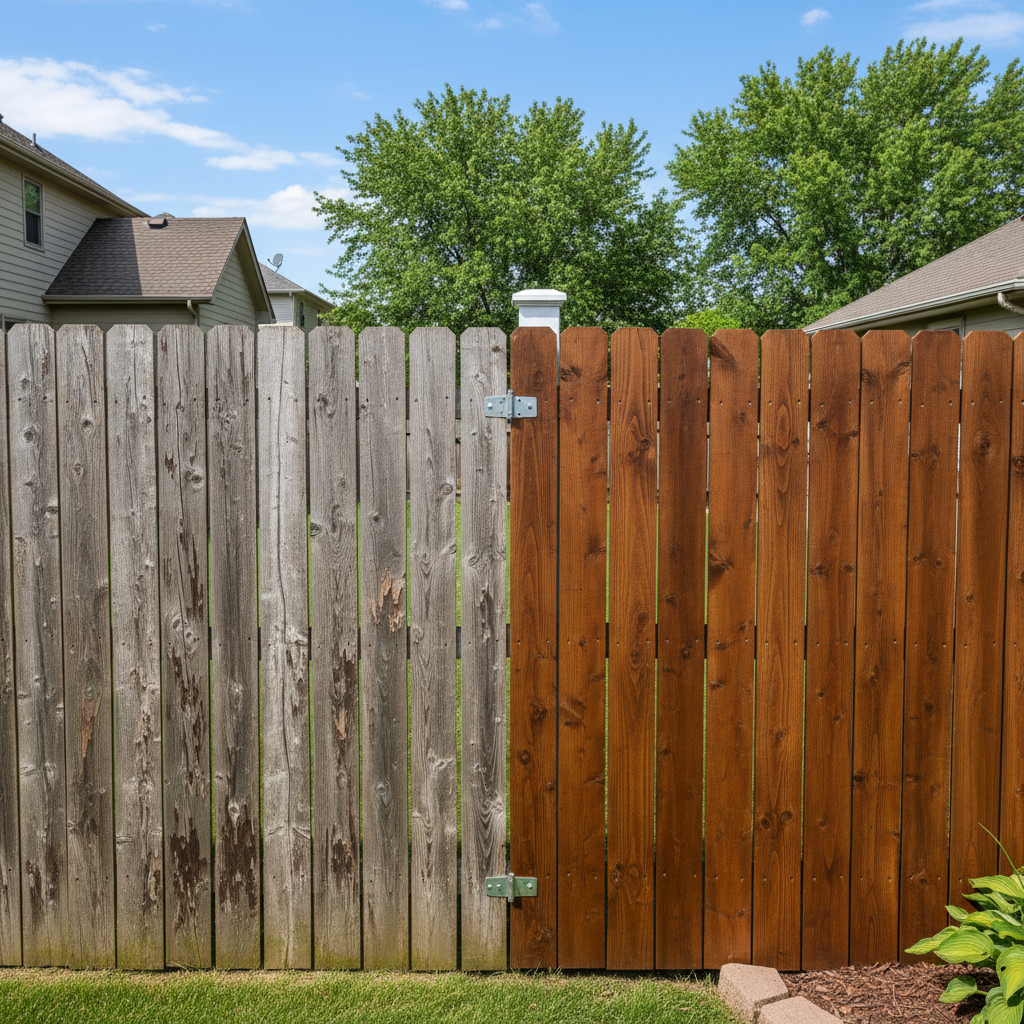 Completed fence staining and painting work at a residential property in Omaha, NE