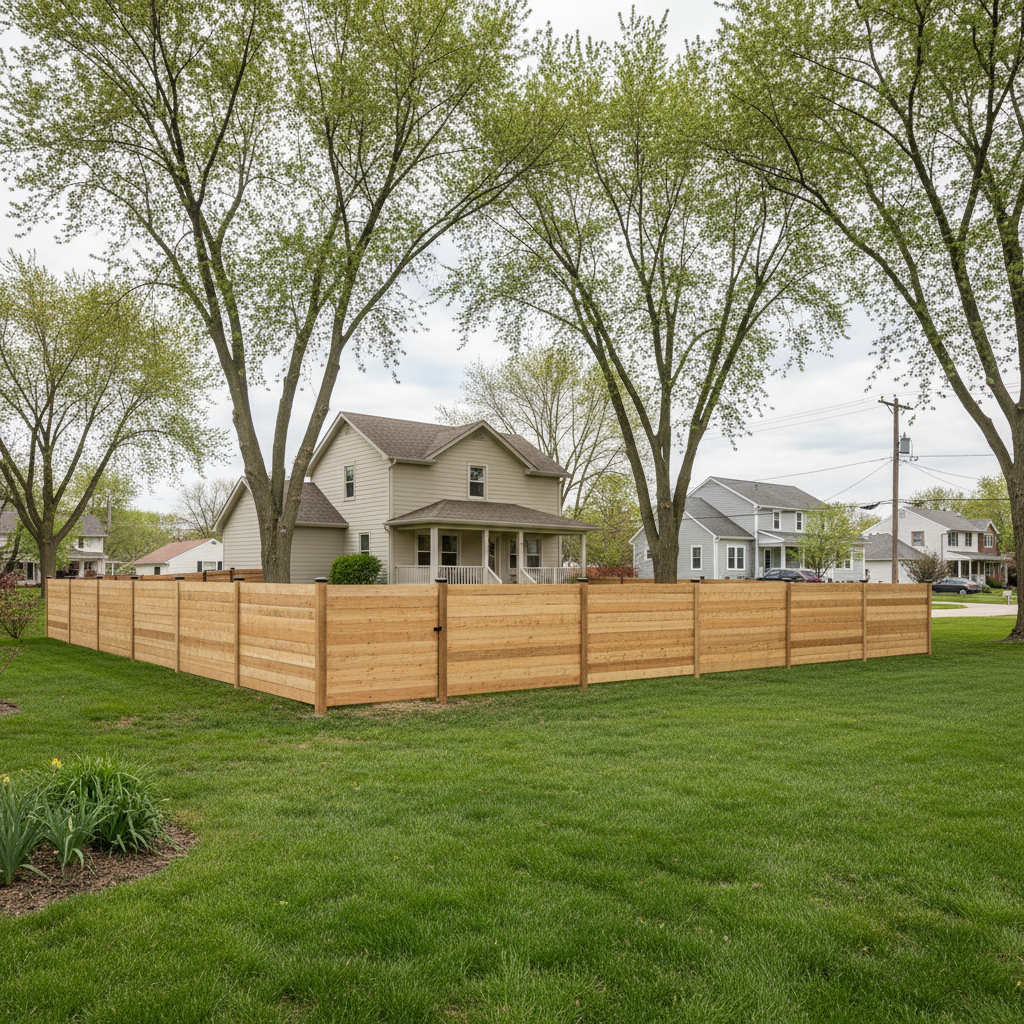 Completed wood fence installation work at a residential property in Omaha, NE
