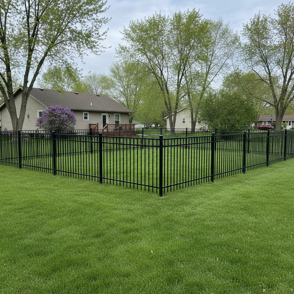 Completed aluminum fence installation work at a residential property in Fremont, NE