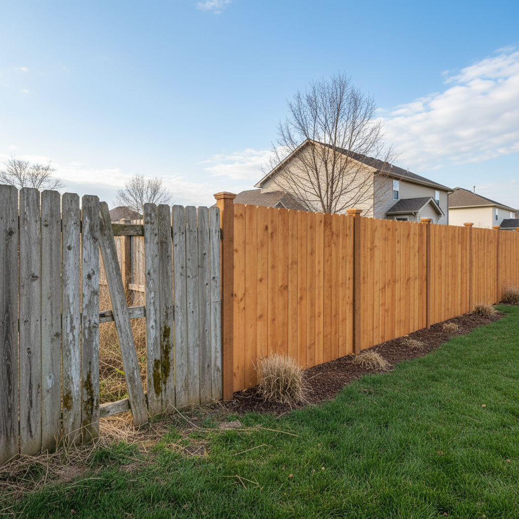 Completed wood fence installation work at a residential property in Bellevue, NE