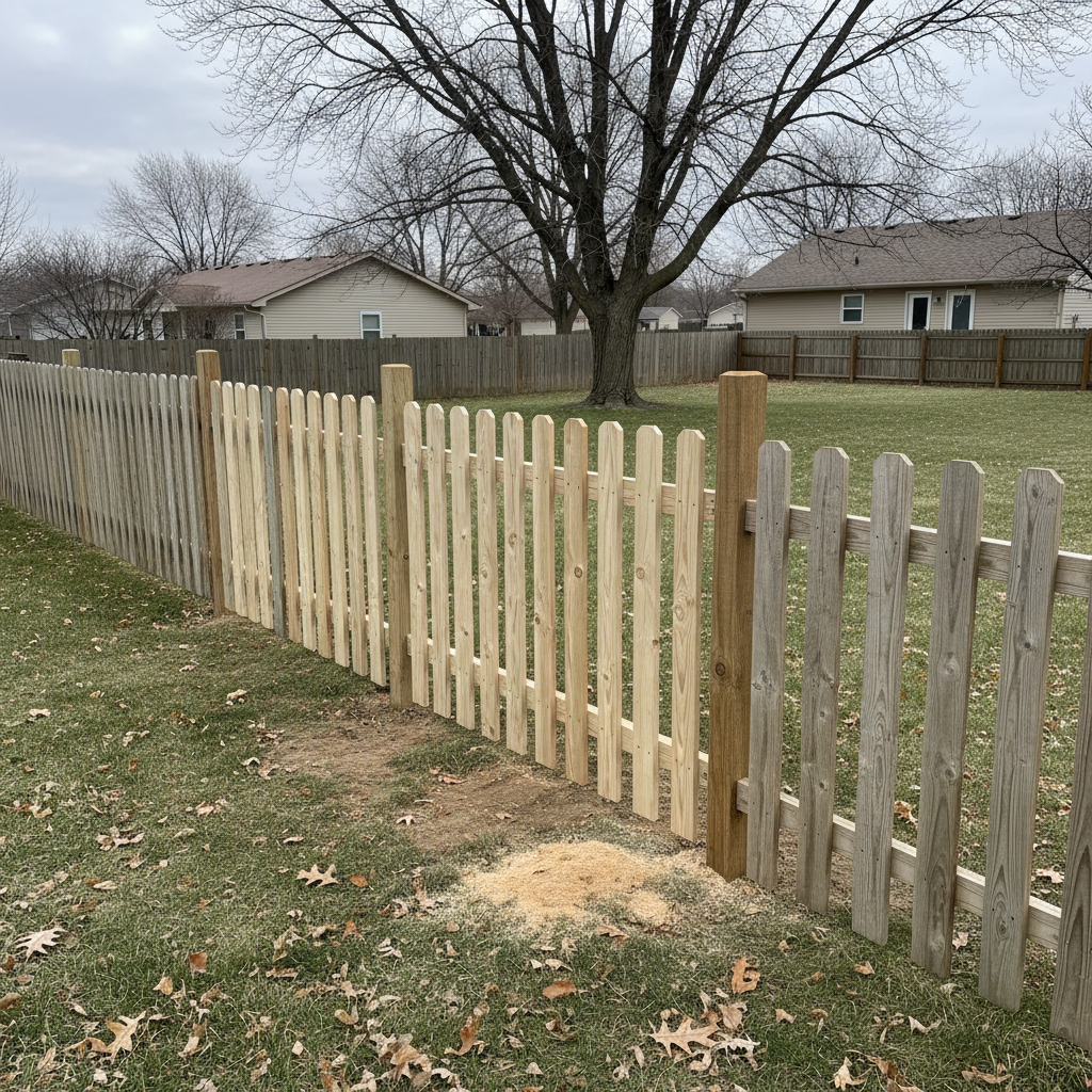 Completed fence repair work at a residential property in Fremont, NE