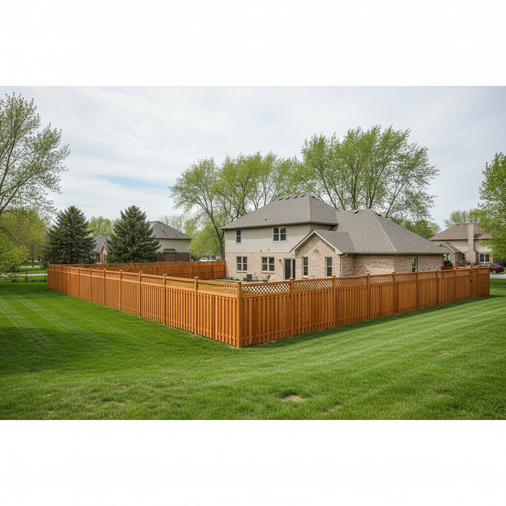 Completed wood fence installation work at a residential property in Bellevue, NE