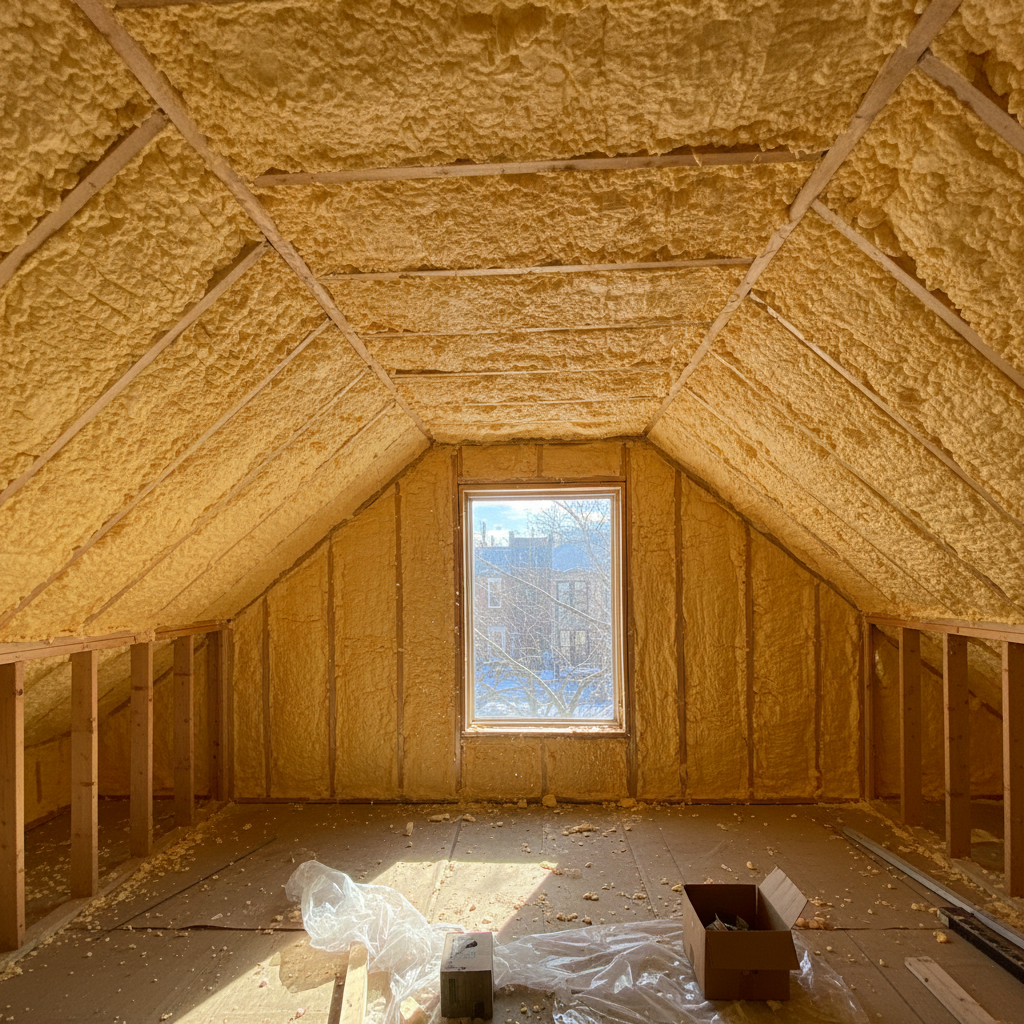 Completed closed cell spray foam work at a residential property in Brooklyn, NY
