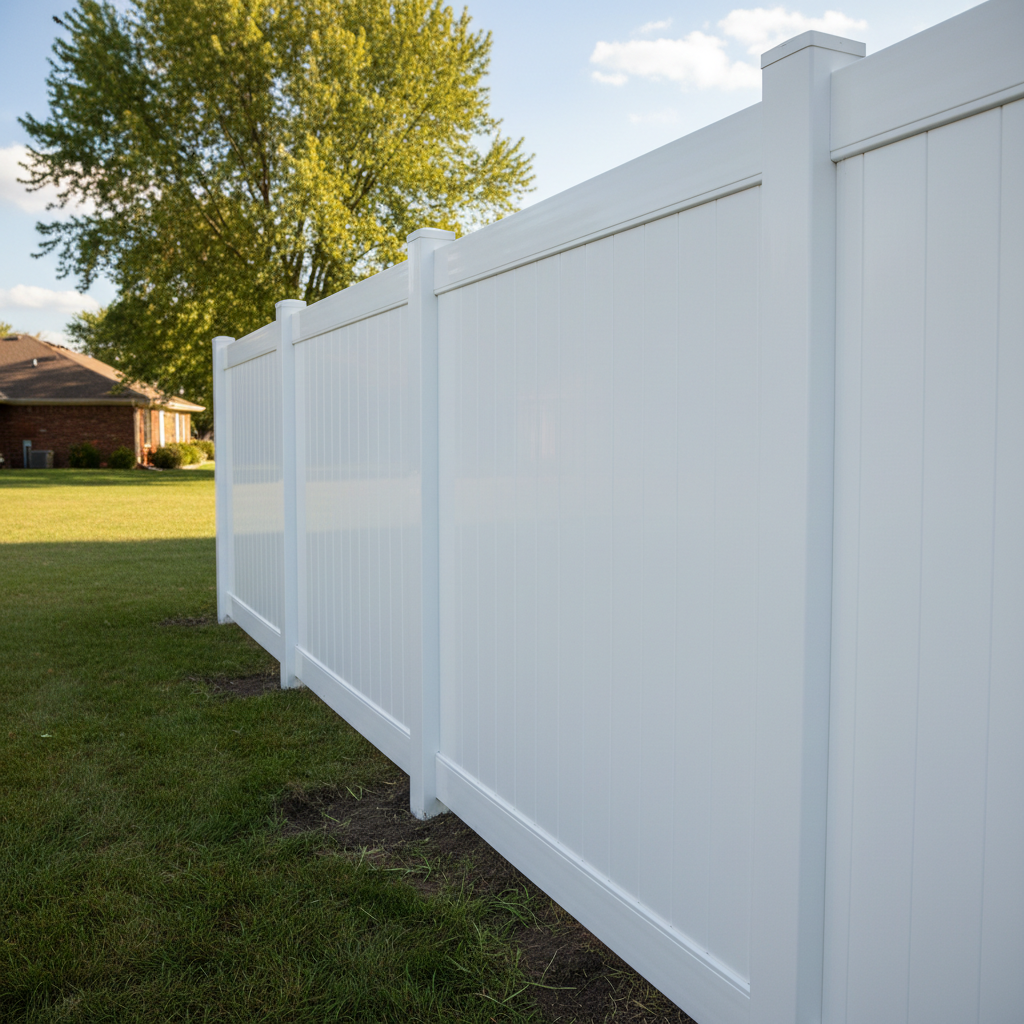 Completed vinyl fence installation work at a residential property in Lincoln, NE