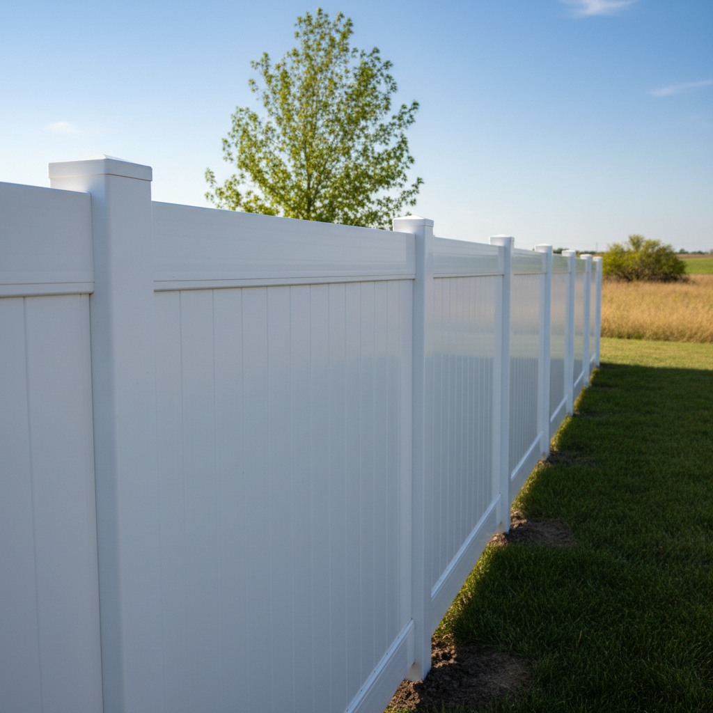 Completed vinyl fence installation work at a residential property in Lincoln, NE