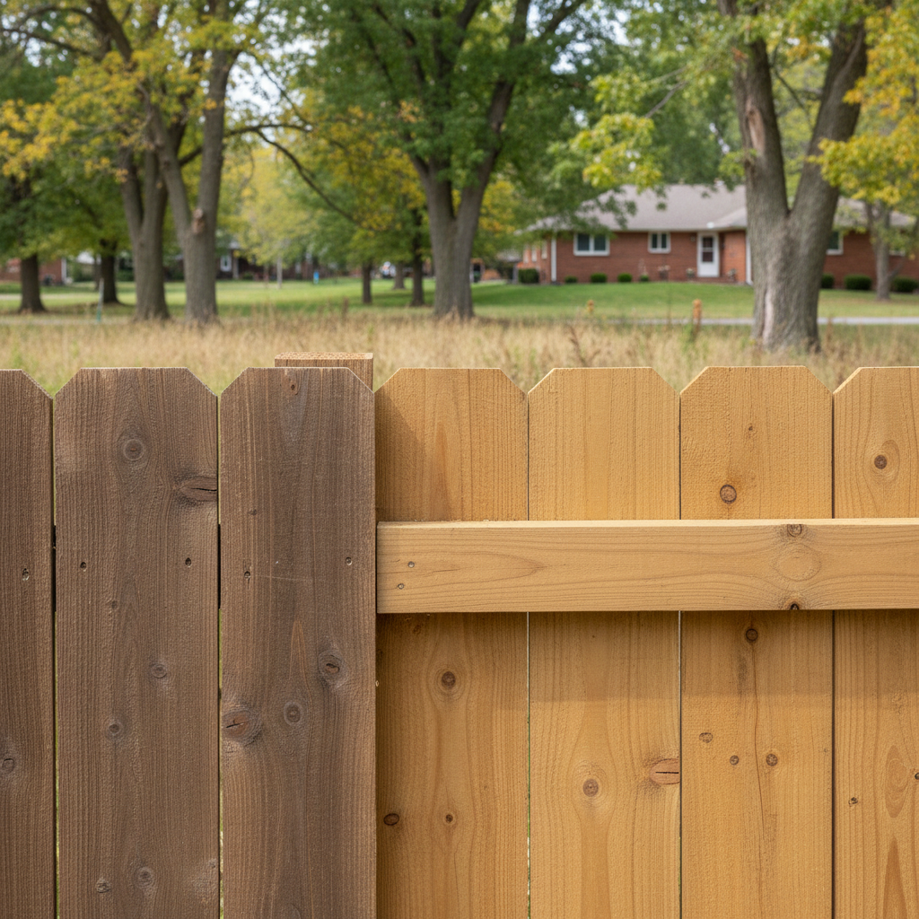 Completed fence repair work at a residential property in Bellevue, NE